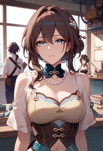 star rail,ruan mei,crop top,loose joggers,headset  - AI generated anime art